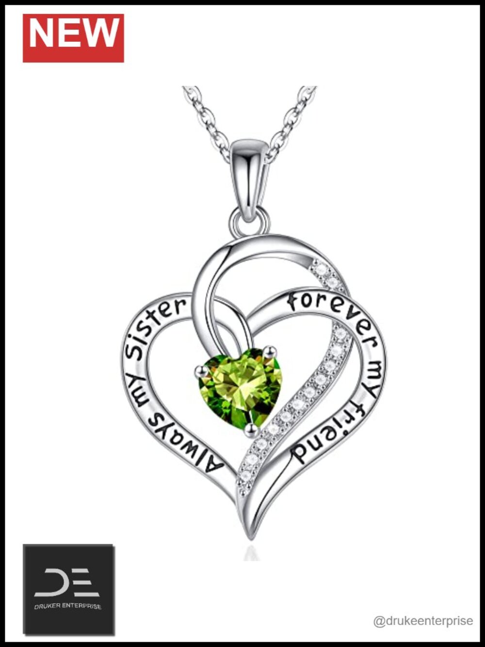 925 Sterling Silver Birthstone Pendant Necklace for Sister
